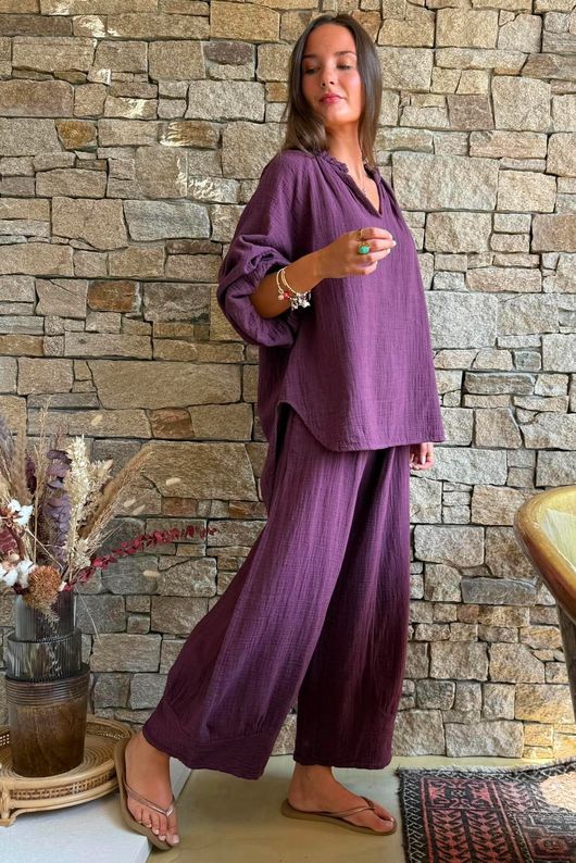Santos Cushion Cotton Heathcliff Blouse Aubergine?